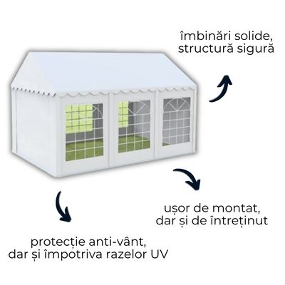 Cort evenimente alb cu protecție UV Delta 4x6 m