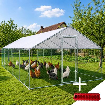 Țarc găini Rico 4x8 m din oțel și plasă rabitz, 107,5 kg, 26&ndash;30 găini + CADOU
