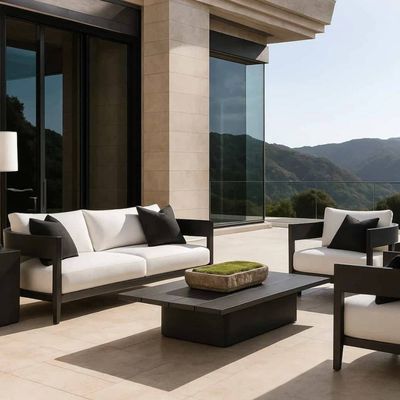 Set mobilier pentru terasă Riviera cu masă, canapea, două fotolii din aluminiu și perne incluse