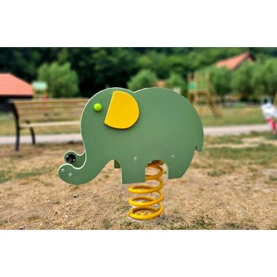 Balansoar copii pe arcuri, figurină Elefant, fixare în beton