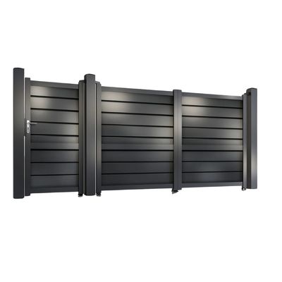 Set porți metalice din aluminiu Baldur, Poartă mare 3000 x 2000 mm, Poartă mică 900 x 1800 mm, Gri antracit RAL 7016