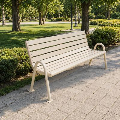 Bancă stradală parc din lemn de brad pe suport metalic , Maranda, 45 x 200 x 95 cm