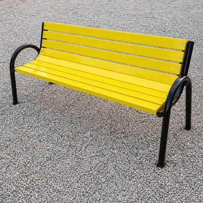 Bancă stradală parc din lemn de brad, Devis, 45 x 200 x 95 cm, Galben