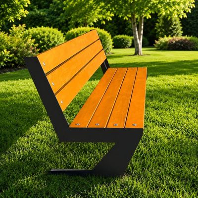 Bancă stradală parc din lemn de brad pe suport metalic , Granda, 45 x 180 x 95 cm