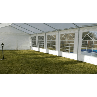 Cort evenimente alb-verde Delta 5x10 m cu structură metalică 38 mm, prelată UV 500 g / mp