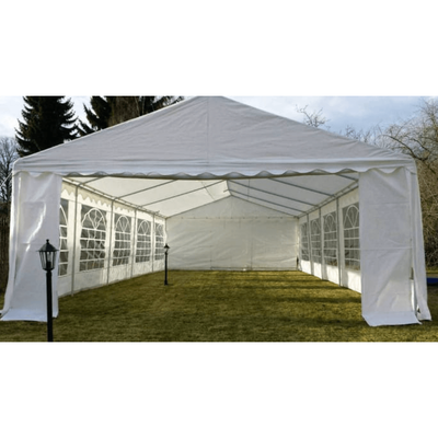 Cort evenimente alb-verde Delta 4x10 m cu structură metalică 38 mm, prelată UV 500 g / mp