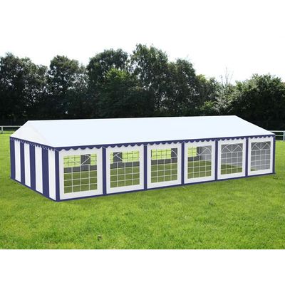 Cort evenimente alb-albastru Delta 6x12 m cu structură metalică 38 mm, prelată UV 500 g / mp