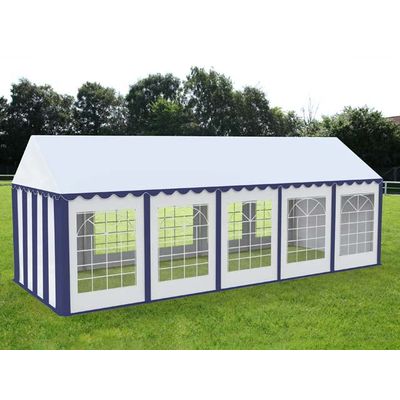 Cort evenimente alb-albstru Delta 4x10 m cu structură metalică 38 mm, prelată UV 500 g / mp