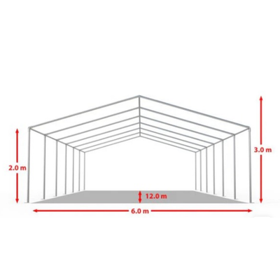 Cort evenimente alb-roșu Delta 6x12 m cu structură metalică 38 mm, prelată UV 500 g / mp