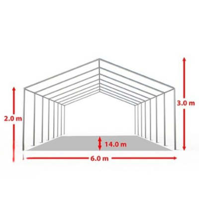 Cort evenimente alb-albastru Delta 6x14 m cu structură metalică 38 mm, prelată UV 500 g / mp