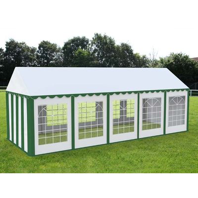 Cort evenimente alb-verde Delta 4x10 m cu structură metalică 38 mm, prelată UV 500 g / mp