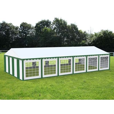 Cort evenimente alb-verde Delta 6x12 m cu structură metalică 38 mm, prelată UV 500 g / mp