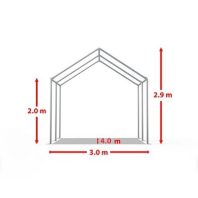 Cort expozițional evenimente alb - roșu Delta 3x4 m cu structură metalică 38 mm, prelată UV 500 g / mp