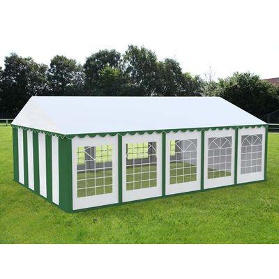 Cort evenimente alb-verde Delta 5x10 m cu structură metalică 38 mm, prelată UV 500 g / mp