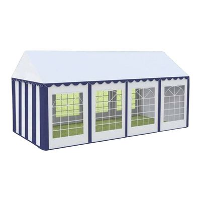 Cort evenimente alb-albastru Delta 4x8 m cu structură metalică 38 mm, prelată UV 500 g / mp