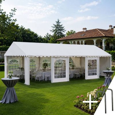 Cort evenimente 4×10 m Cortis profesional, prelată UV 500 g/mp, țeavă 38 mm + CADOU