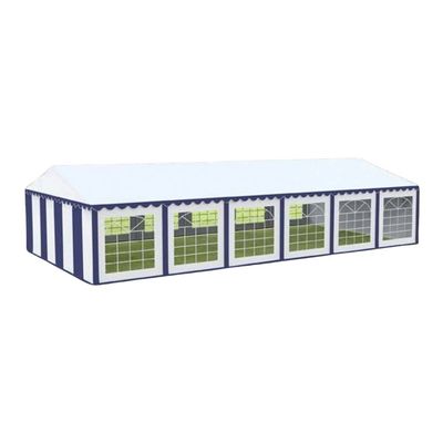Cort evenimente alb-albastru Delta 6x12 m cu structură metalică 38 mm, prelată UV 500 g / mp