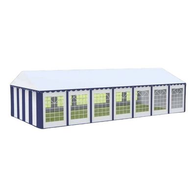 Cort evenimente alb-albastru Delta 6x14 m cu structură metalică 38 mm, prelată UV 500 g / mp