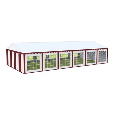 Cort evenimente alb-roșu Delta 6x12 m cu structură metalică 38 mm, prelată UV 500 g / mp