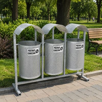 Coș gunoi stradal selectiv, din tablă zincată perforată Clivaro