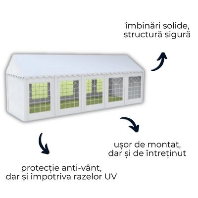 Cort grădină alb premium cu protecție UV Delta 6x10 m