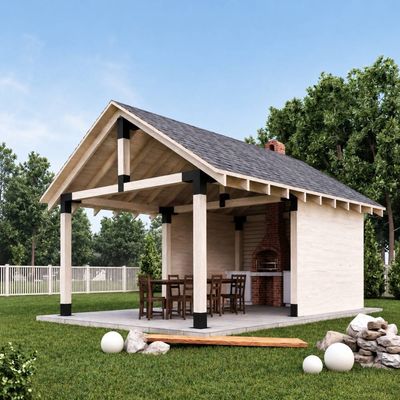 Foișor premium Codru din lemn brad și molid rindeluit, 605 × 400 × 410 cm