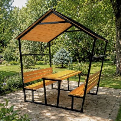 Foișor 180x200x230 cm pentru exterior Hera, cadru metalic, lemn de brad și șindrilă bituminoasă