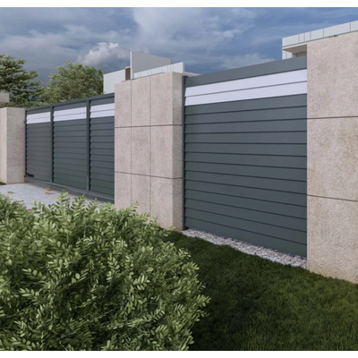 Gard aluminiu tip panou Elias, cu stâlpi, 1,5x2 m, Gri deschis
