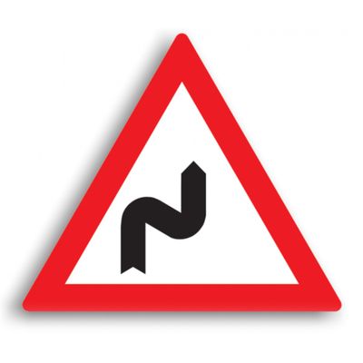 Indicator de avertizare - Curbă dublă sau o succesiune de mai mult de două curbe, prima la dreapta 90 cm