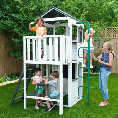 Loc de joacă pentru copii, KidKraft Căsuță Etajată cu Balcon + Tobogan