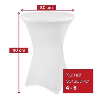 Masă cocktail pliabilă Debbie, 110 cm, cu Husă Albă + CADOU Husă Neagă