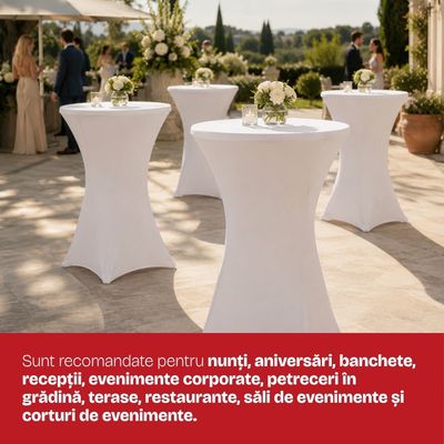 Masă cocktail pliabilă Debbie, 110 cm, cu Husă Albă + CADOU Husă Neagă