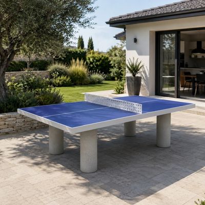 Masă de tenis din beton cu picioare rotunde, 274 &times; 152,5 x 76 cm pentru exterior, Ralys