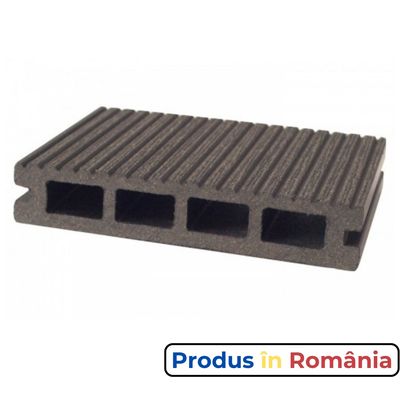 Pardoseală exterioară WPC pentru terase și pontoane 13,5 x 2,5 x 240 cm Gri, Periat o față