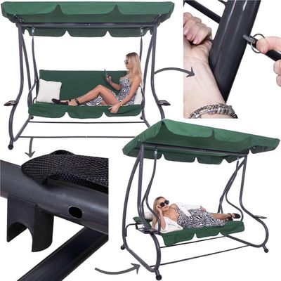 Balansoar grădină Jasper 2 în 1, cu 3 locuri și funcție pat, Verde