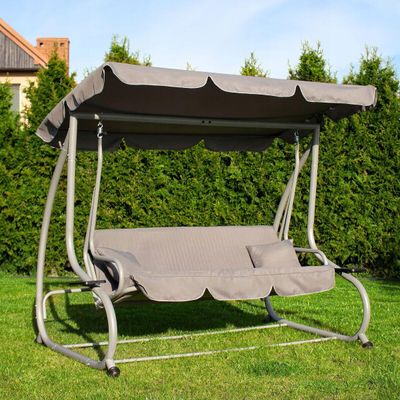 Balansoar grădină Jasper 2 în 1, cu 3 locuri și funcție pat, Gri deschis