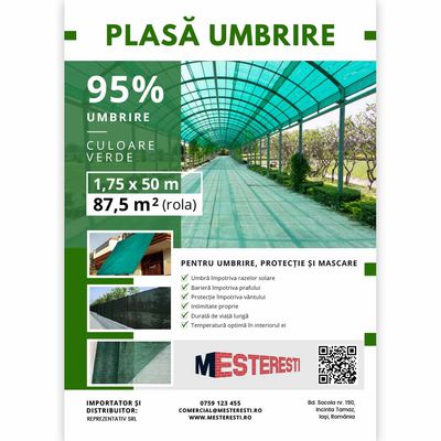 Plasă umbrire 95% 1x50 m tratată UV, 120 g densitate