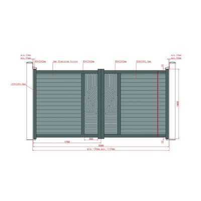 Set porți metalice din aluminiu Sahara, Poarta mare 3500 x 1800 mm, Poarta mică 900 x 1800 mm, Gri antracit RAL 7016