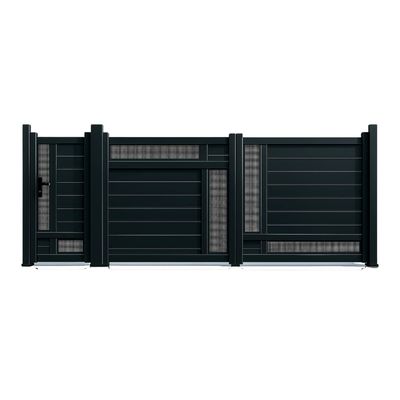 Set porți metalice din aluminiu Samurai, Poarta mare 3500 x 1800 mm, Poarta mică 900 x 1800 mm, Gri antracit RAL 7016