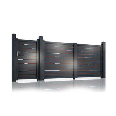 Set porți metalice din aluminiu Ragnar, Poarta mare 3000 x 2000 mm, Poarta mică 900 x 1800 mm, Gri antracit RAL 7016