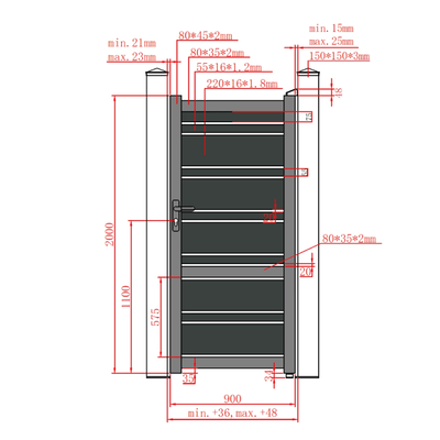 Set porți metalice din aluminiu Neptun Line, Poarta mare 3500 x 1800 mm, Poarta mică 900 x 1800 mm, Gri antracit RAL 7016