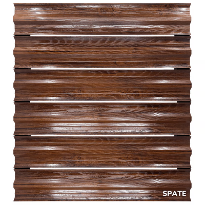 Șipcă metalică orizontală gard Lucius 0,5 mm x 11,5 cm, față-spate Nuc multi-gloss 1.8 m