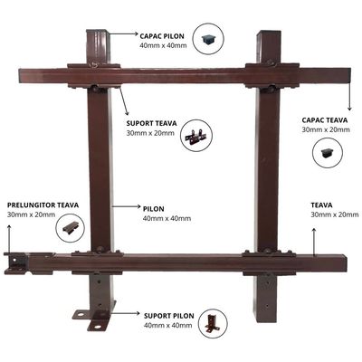 Stâlpi / Piloni metalici pentru gard din șipcă metalică Lucius 40x40 mm x 1,5 m Maro (RAL 8017)