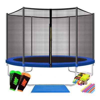 Trambulină Floppy, cu plasă de protecție, diametru 244 cm, greutate maximă 100 kg + Cadou șosete antiderapante și cretă colorată
