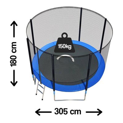 Trambulină Floppy, cu scară și plasă de protecție, diametru 305 cm, greutate maximă 150 kg + Cadou șosete antiderapante și cretă colorată