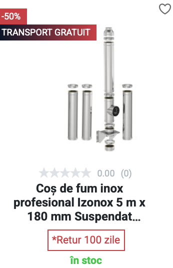 Coș de fum inox Izonox 5 m x 180 mm - Pornire Consolă