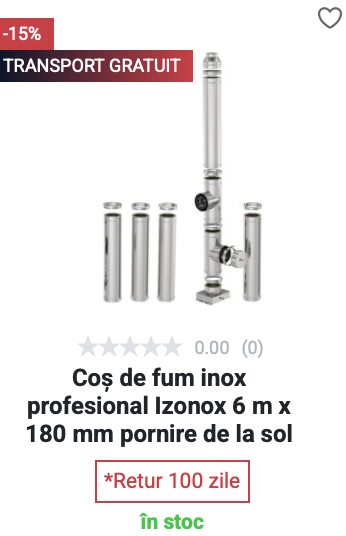 Coș de fum inox Izonox 6 m x 180 mm - Pornire Sol
