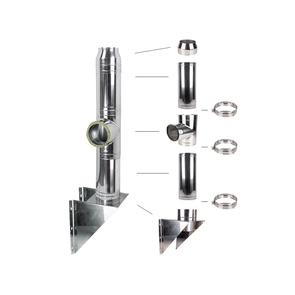 Coș fum profesional din inox Alec 7 m x 300 mm pornire de la consolă