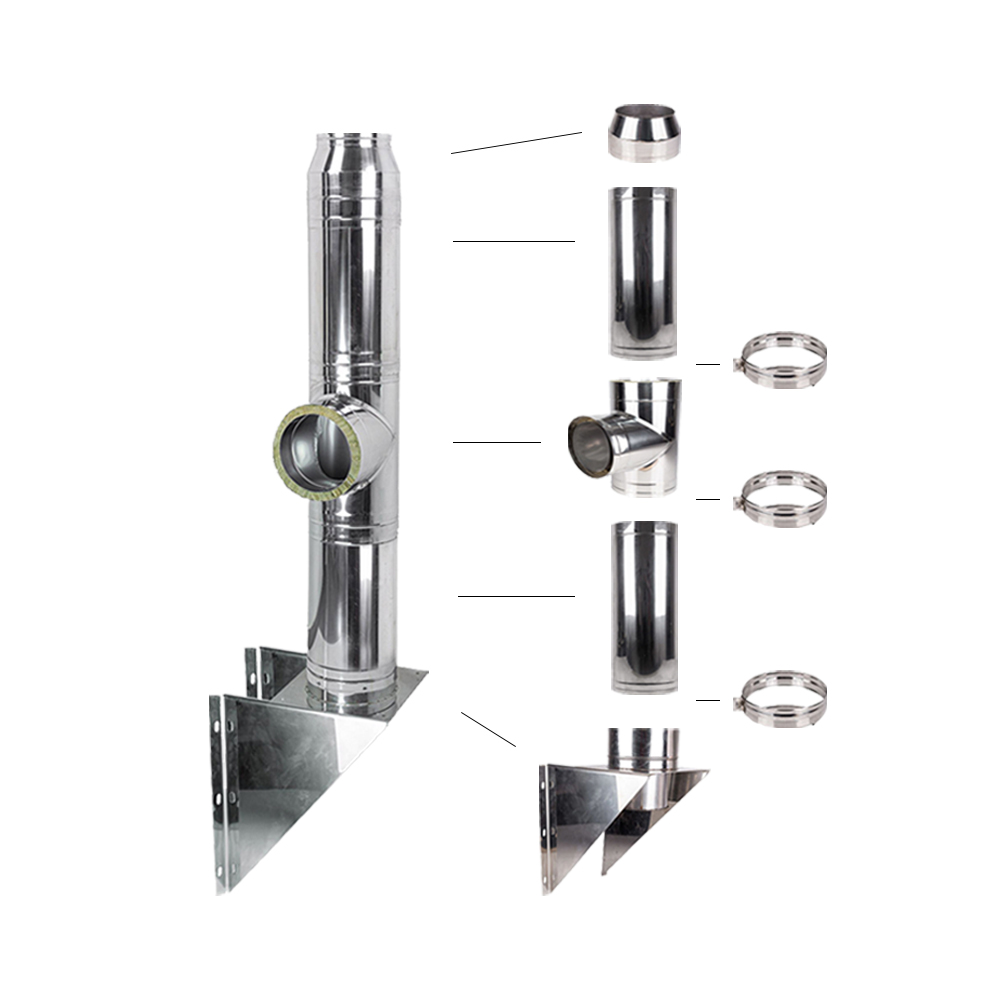 Coș fum profesional din inox Alec 8 m x 300 mm pornire de la consolă