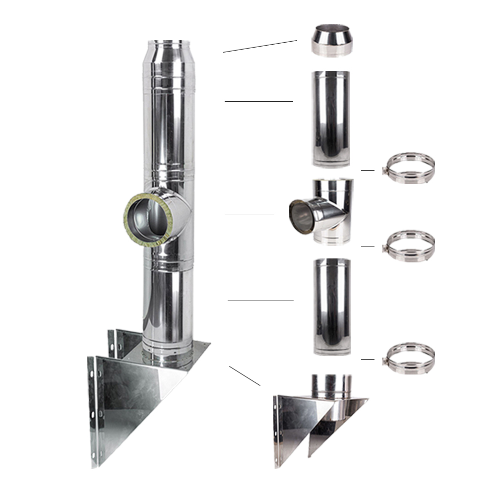 Coș fum profesional din inox Savva 10 m x 250 mm pornire de la consolă